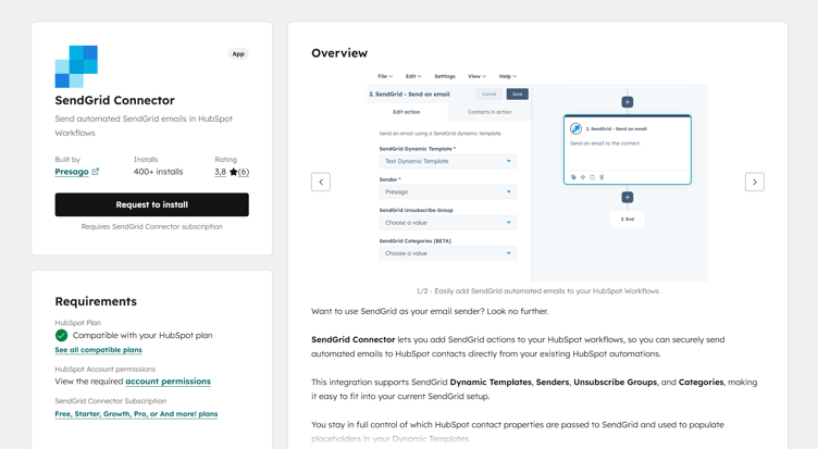 SendGrid Connector is a HubSpot app that connects the two platforms for sending emails
