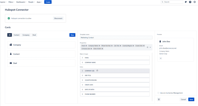 hubspot card configuration