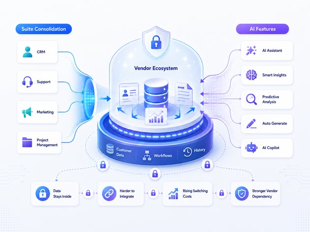 Vendor lock-in risk growing through SaaS suite consolidation and AI features using customer data