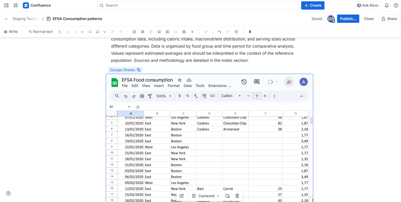 Google Sheets can be embedded into Confluence pages